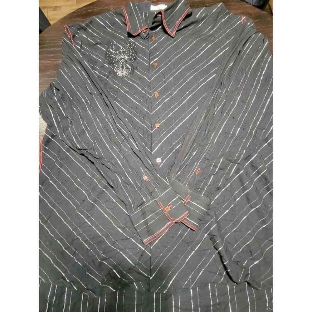 Angelino For Burmuda Mens 5XL Black Striped Rhinestones Shirt